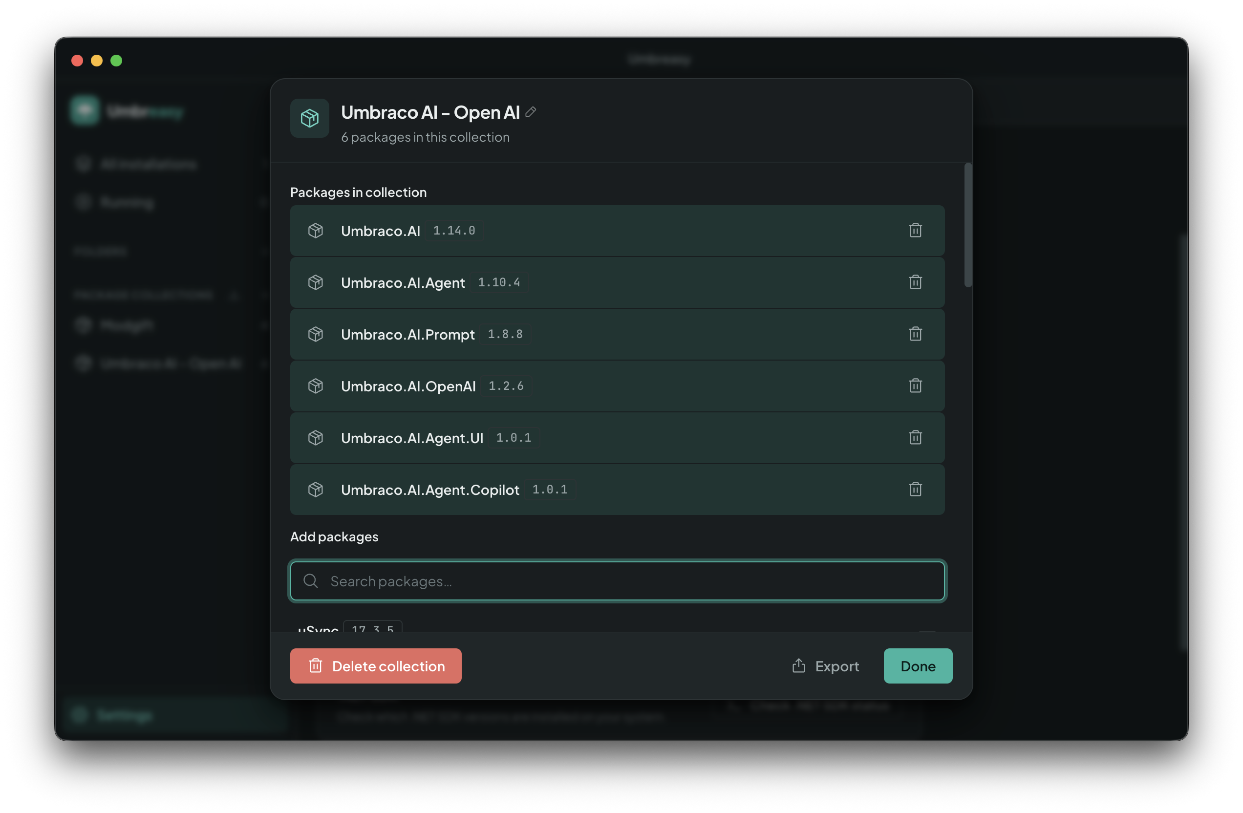 Umbreasy package collection editor