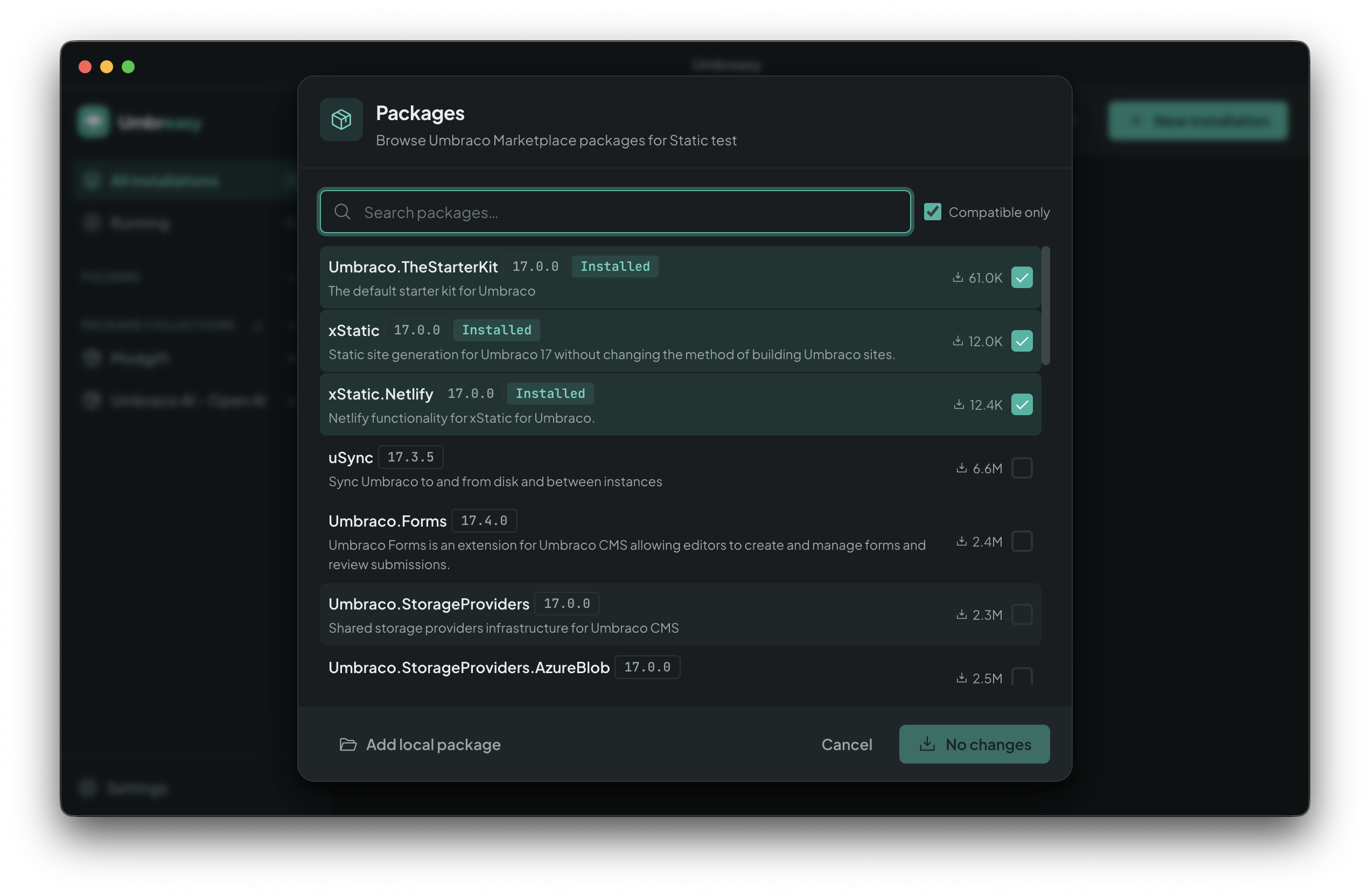 Umbreasy Marketplace package browser